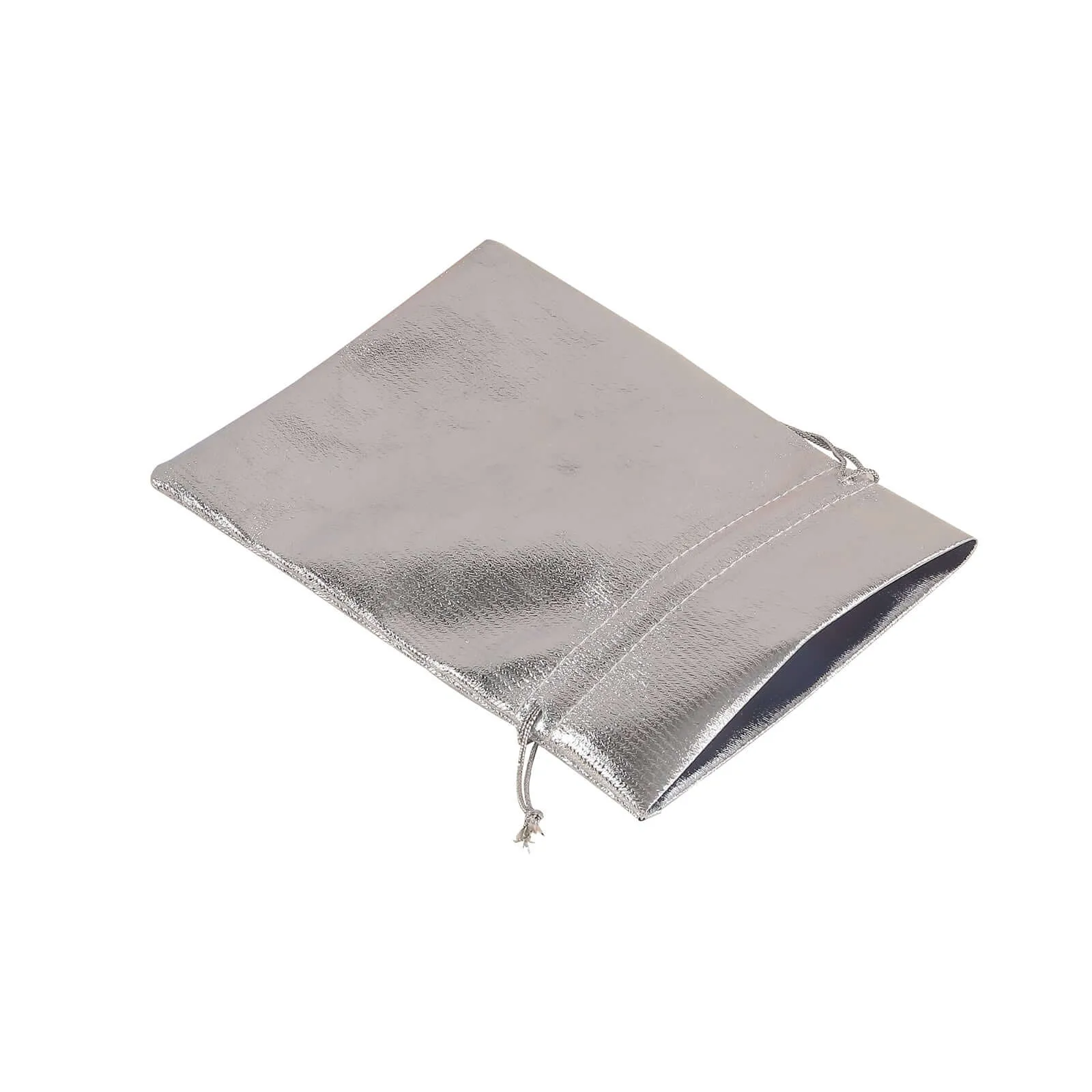 10 Pack Metallic Silver Lame Polyester Party Favor Gift Bags, Shiny Fabric Drawstring Candy Pouch 5"x7"