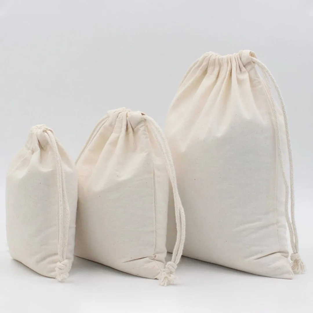 100% Cotton Canvas Value Drawstring Pouches / Favor Bags (Pack of 12)