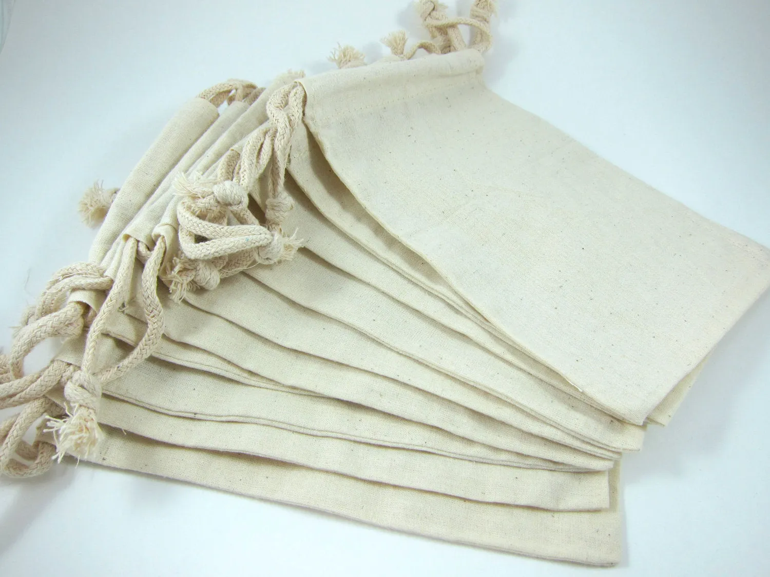 100% Cotton Canvas Value Drawstring Pouches / Favor Bags (Pack of 12)