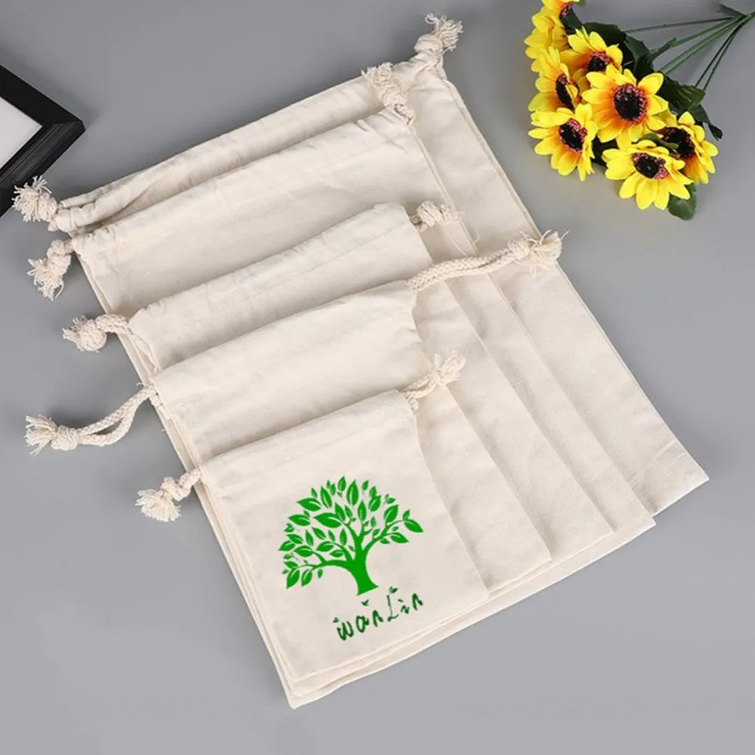 100% Cotton Canvas Value Drawstring Pouches / Favor Bags (Pack of 12)