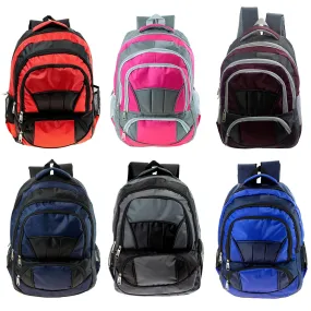 16" Premium Padded Wholesale Backpacks in 6 Assorted Colors - Bulk Case of 24 Bookbags