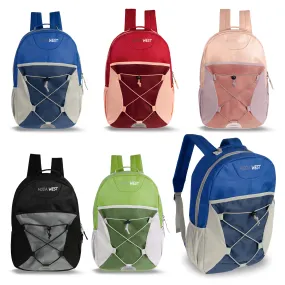 17" Bungee Bulk Backpacks in 5 Assorted Colors - Wholesale Case of 24 Bookbags