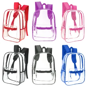 17" Clear Wholesale Backpacks in Bulk in Assorted Colors - Case of 24 Transparent Bookbags