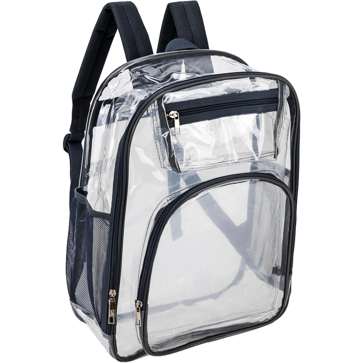 17" Premium Wholesale Clear Backpacks w/Black Trim - Bulk Case of 24 Transparent Bookbags