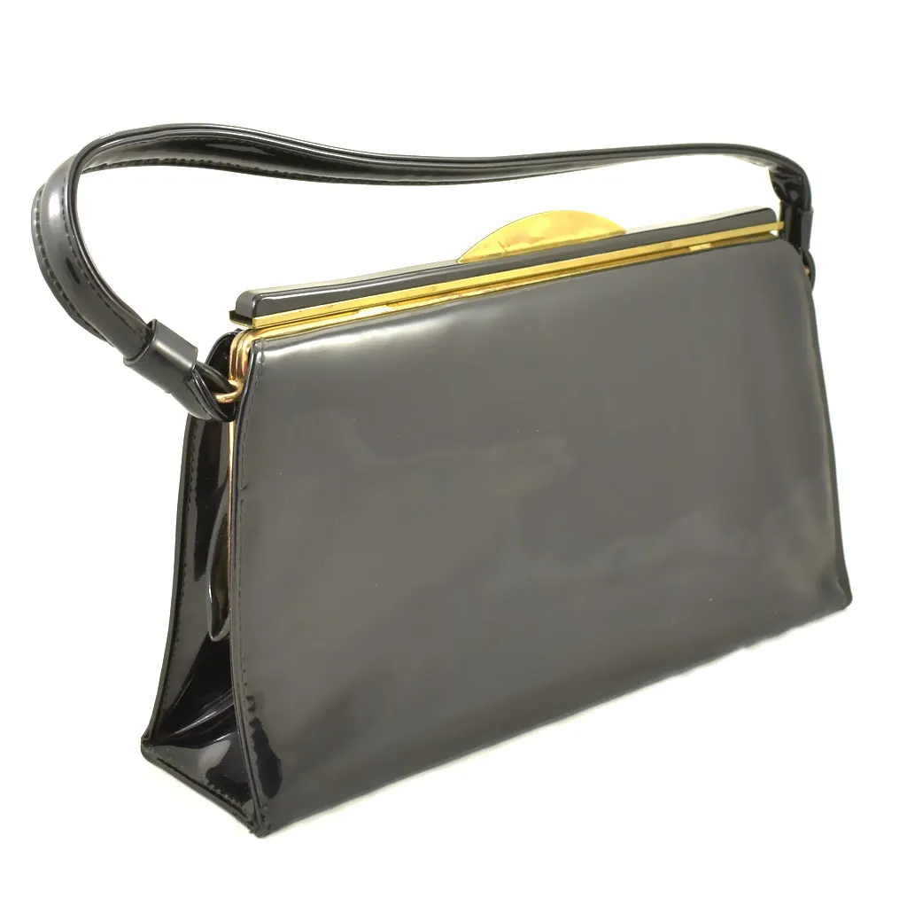 1950s Black Patent Gold Handbag