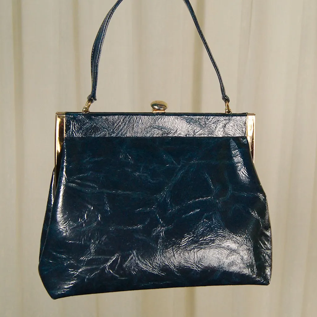 1950s Navy Blue Marble Handbag