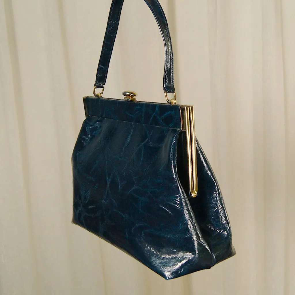 1950s Navy Blue Marble Handbag