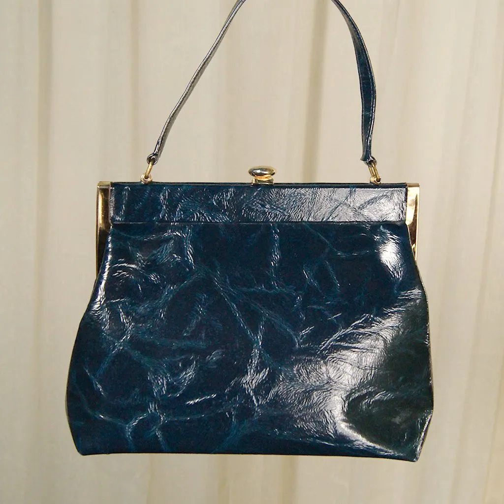 1950s Navy Blue Marble Handbag