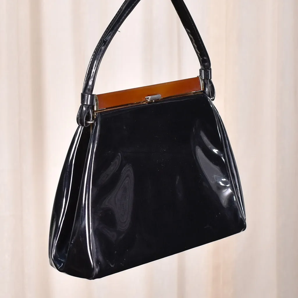 1950s Vintage Black & Brown Patent Bag