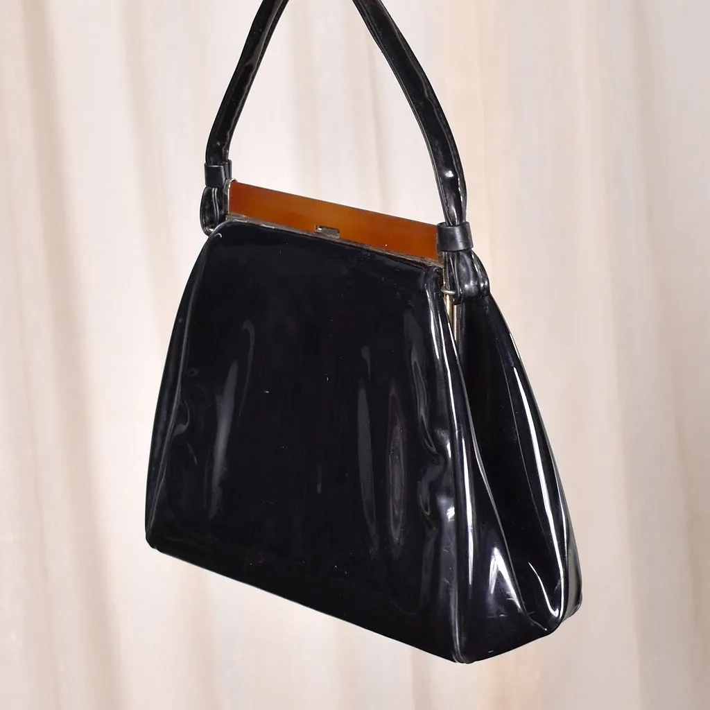 1950s Vintage Black & Brown Patent Bag