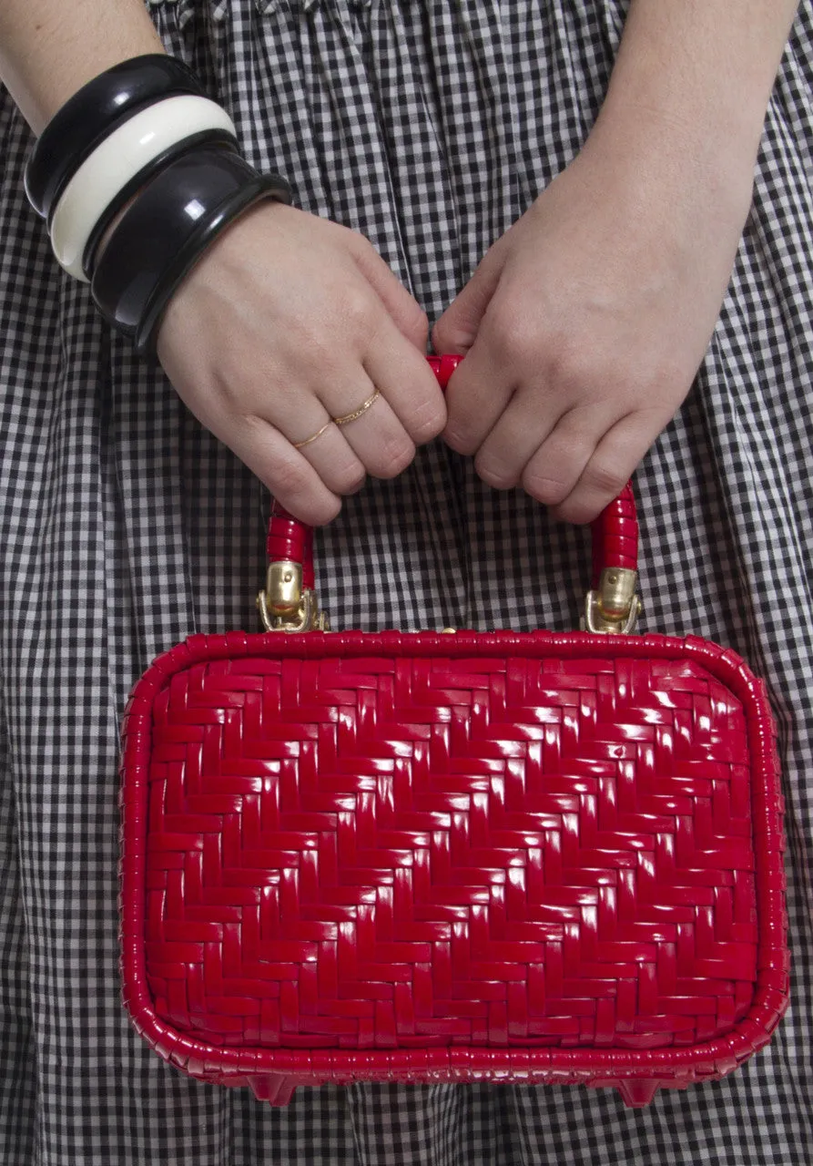 1960s Cherry Red Vintage Basket Handbag