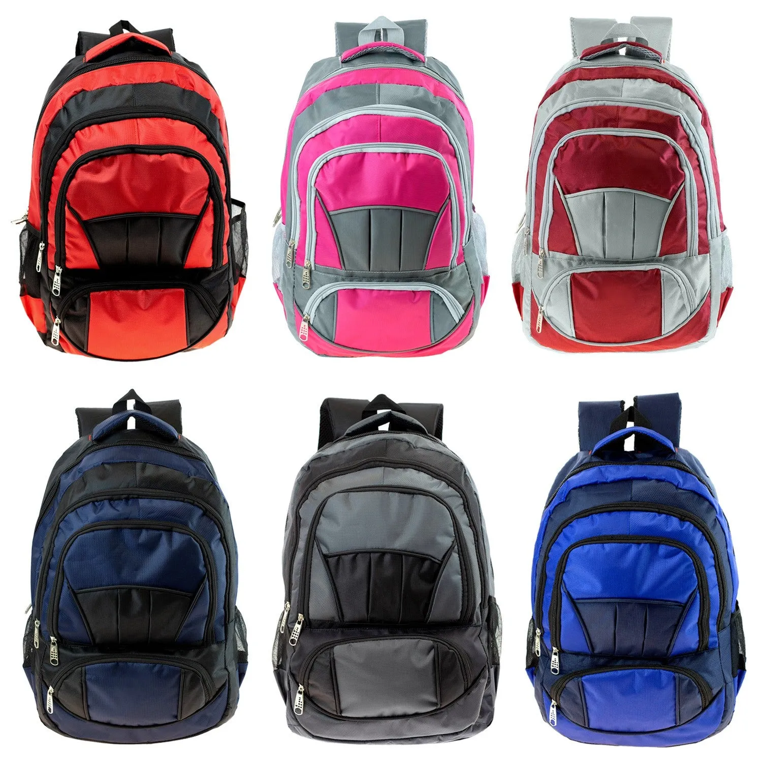 19" Durable Quality Premium Wholesale Backpack in 8 Assorted Colors - Bulk Case of 24