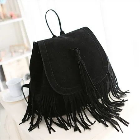 2023 New Western Women Tassel Backpacks Girls Vintage Suede Shoulder Bag