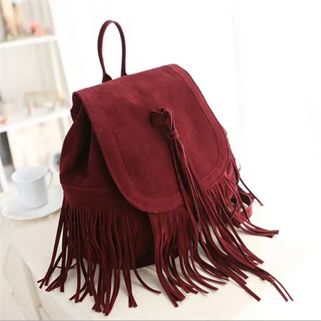 2023 New Western Women Tassel Backpacks Girls Vintage Suede Shoulder Bag