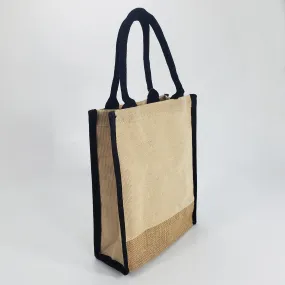 6 ct Small Jute Blend Tote Bags with Full Gusset and Burlap Accents - Pack of 6