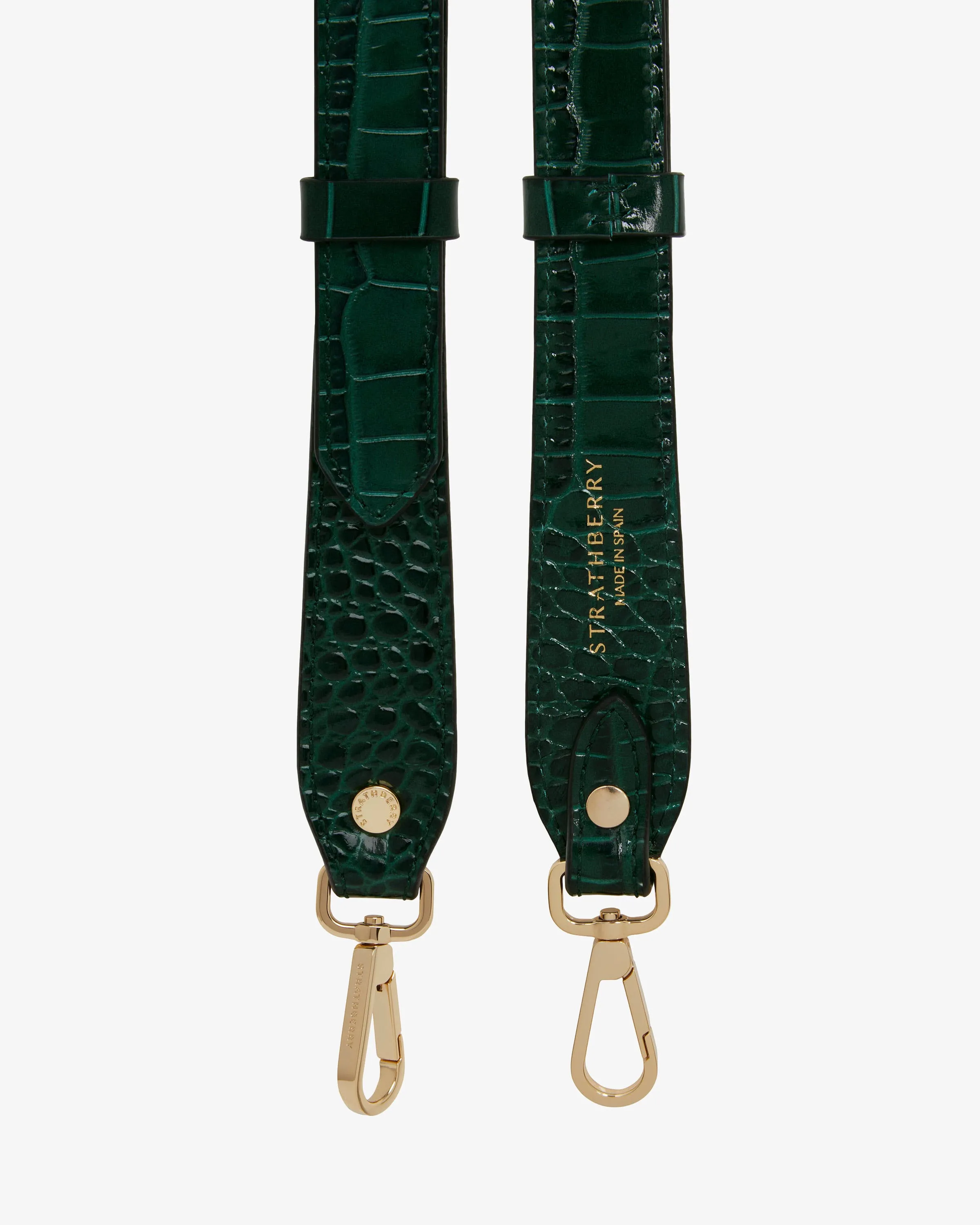 Adjustable Leather Strap - Croc-Embossed Leather Bottle Green