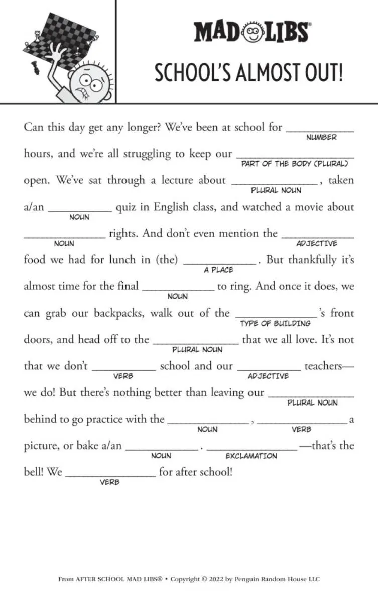 After School Mad Libs