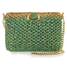 ALEX Simone Crochet Clutch - Metallic Green and Gold