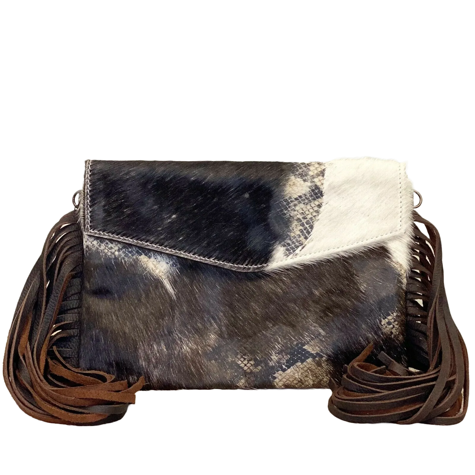 American Darling Brown Cowhide and Snakeskin Crossbody ADBG503BRWFRNG