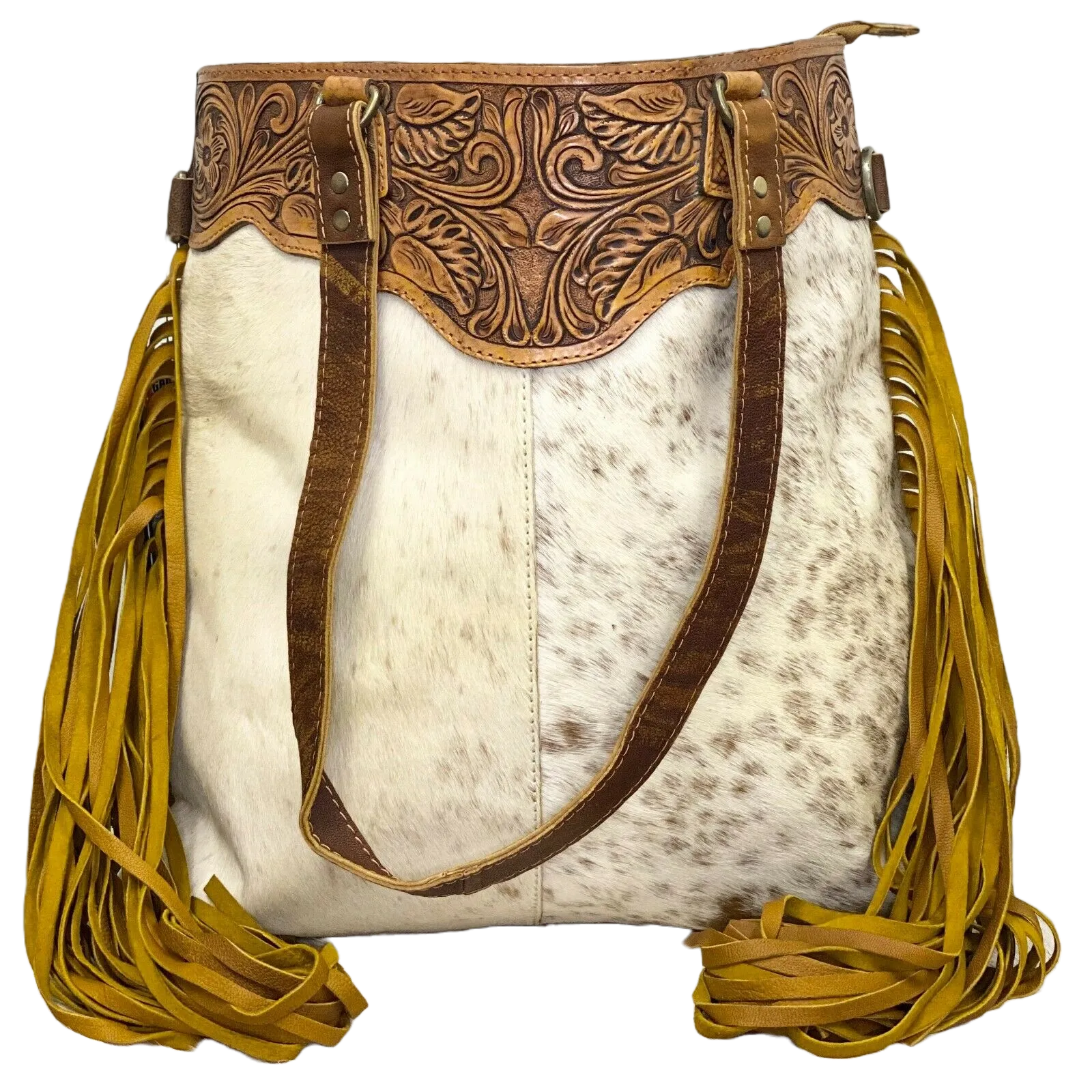 American Darling White and Brown Cowhide Fringe Purse ADBGZ166