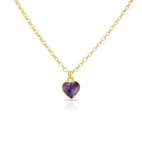 Amethyst Set Heart Necklace in Fully Gold Plated Silver