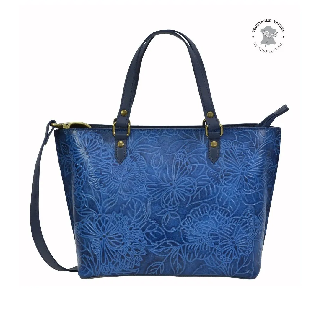 Anuschka Small Tote Handbag - 693 - Tooled Butterfly Ocean