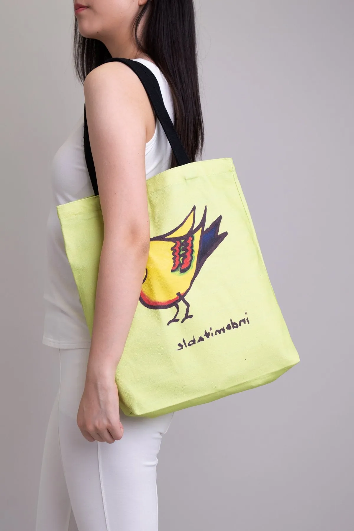 Artwork Totebag, Green Heartbird, Cotton