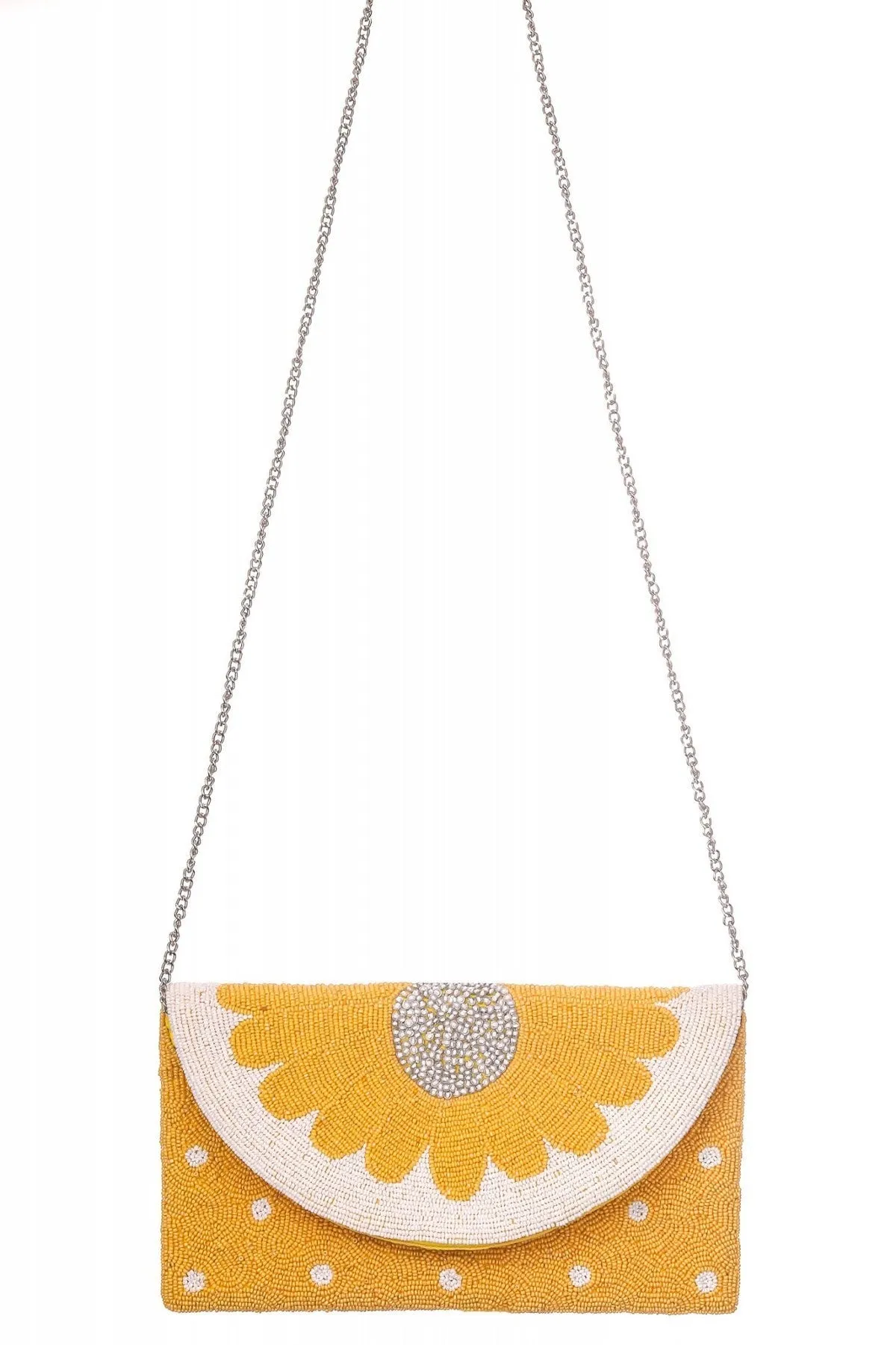 Bag015 Beaded Sunflower Clutch Yellow