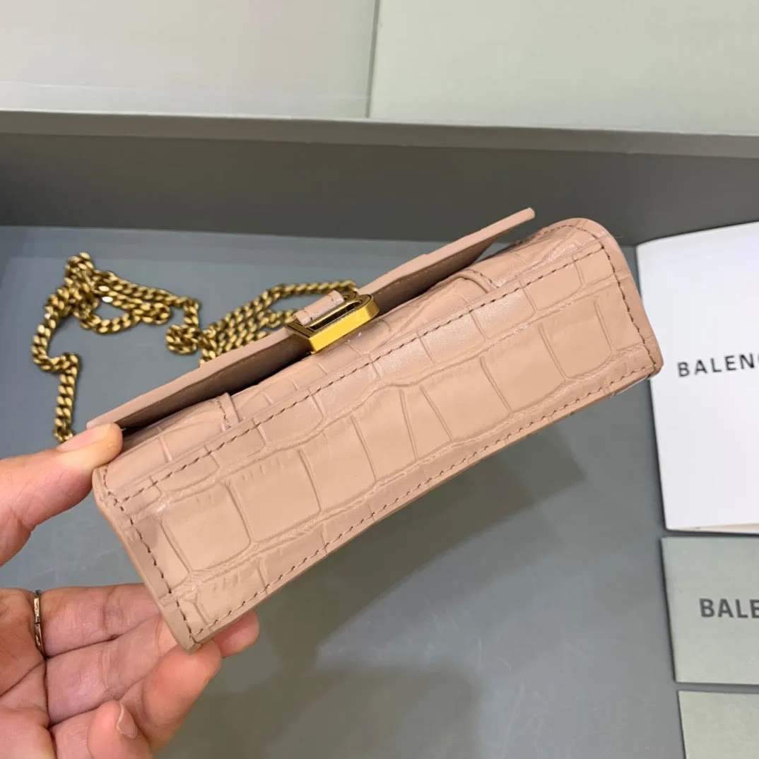 Balen Hourglass Mini Handbag With Chain In Beige, For Women,  Bags 4.7in/12cm