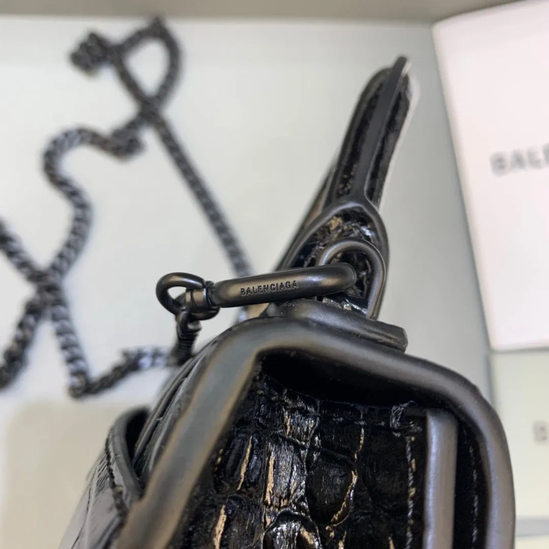 Balen Hourglass Mini Handbag With Chain In Black, For Women,  Bags 4.7in/12cm