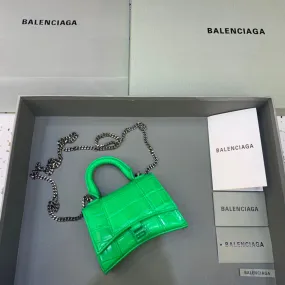 Balen Hourglass Mini Handbag With Chain In Green, For Women,  Bags 4.7in/12cm