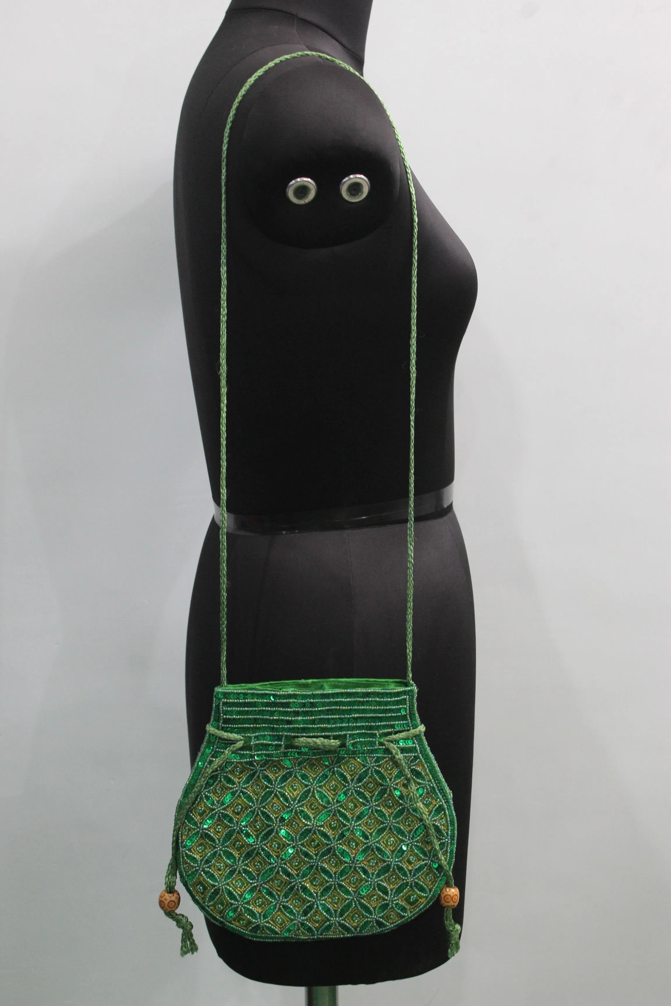 Beautiful Green Handmade Indian Fashion Potli Bag with Sequins