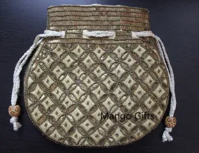 Beautiful Olive Golden Handmade Indian Fashion Potli Bag with Sequins