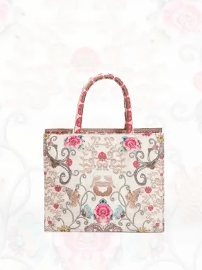 Beige Printed Crepe Handbag