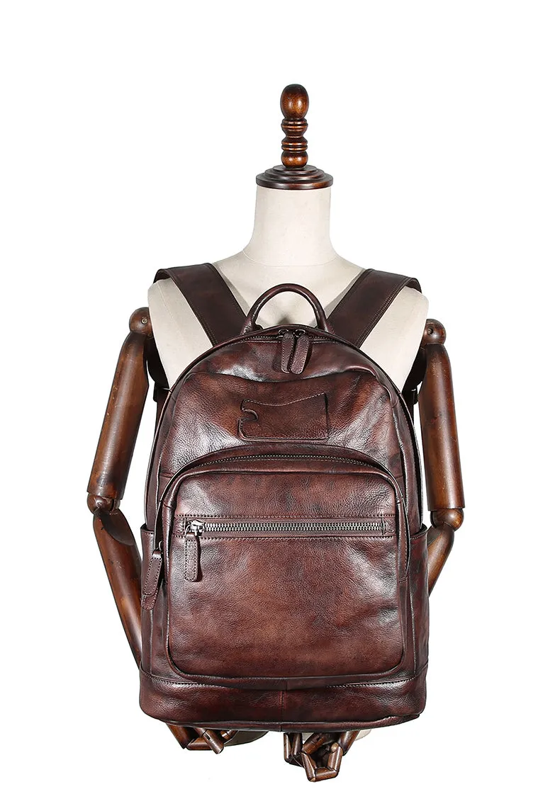 Best Leather Rucksack Womens Vintage 16 inches Laptop Backpack Leather School Backpack Purse