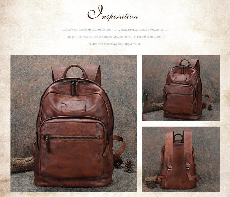 Best Leather Rucksack Womens Vintage 16 inches Laptop Backpack Leather School Backpack Purse