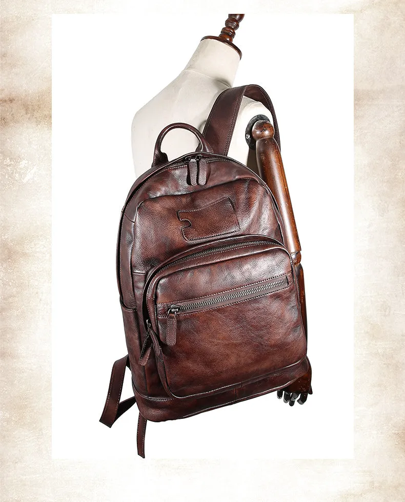 Best Leather Rucksack Womens Vintage 16 inches Laptop Backpack Leather School Backpack Purse