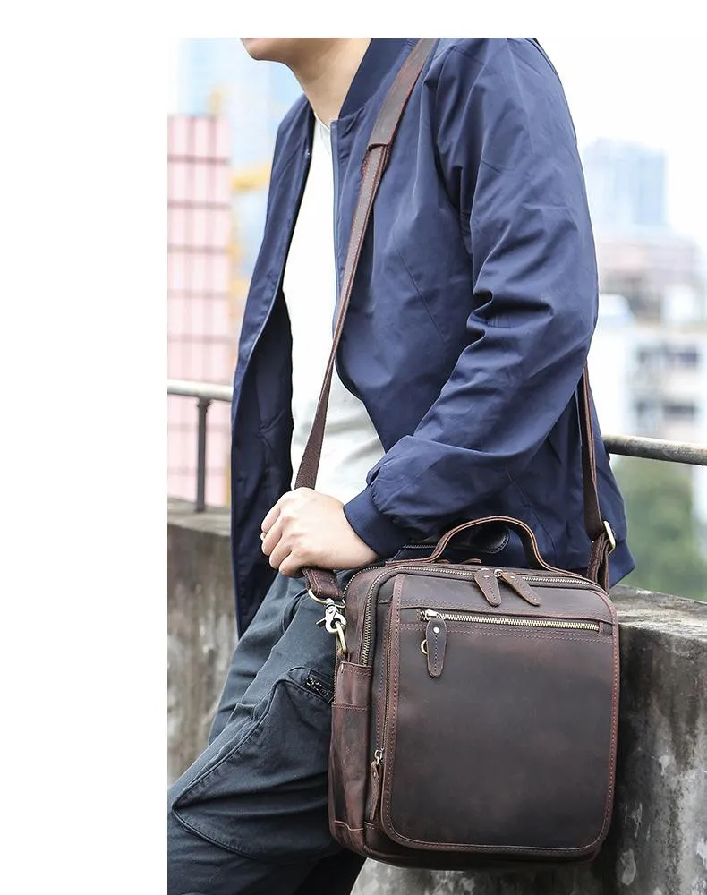 Black Coffee Fashion Leather Mens Vintage Small Handbag Messenger Bags Side Bag For Men