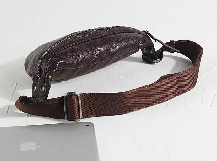 Black Cool Leather Men Small Fanny Pack Waist Bag Hip Pack Tan Belt Bag Bumbag for Men