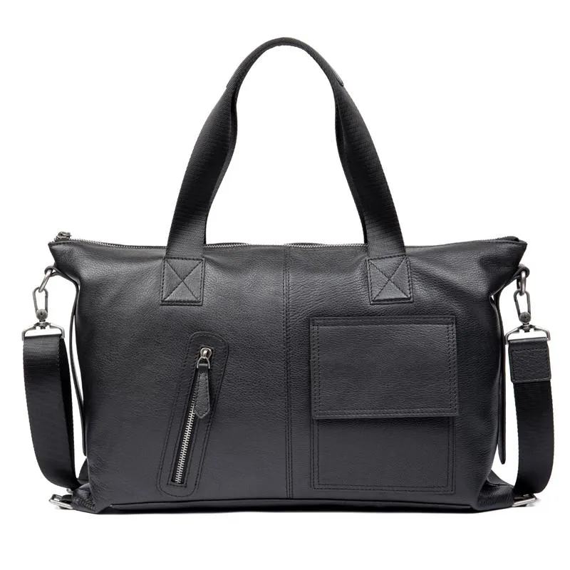 Black Leather Mens 15 inches Briefcase Laptop Bags Business Handbag Work Bag for Men