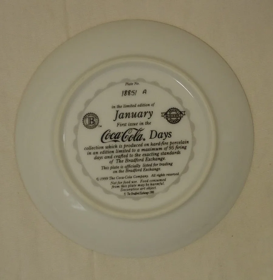 Bradford Exchange 18851A * Coca-Cola Collector Plate 5 3/4in January 1999 Porcelain  -- Used