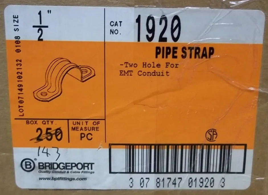 Bridgeport 1920 Conduit Straps 1/2in EMT Box of 143 -- New