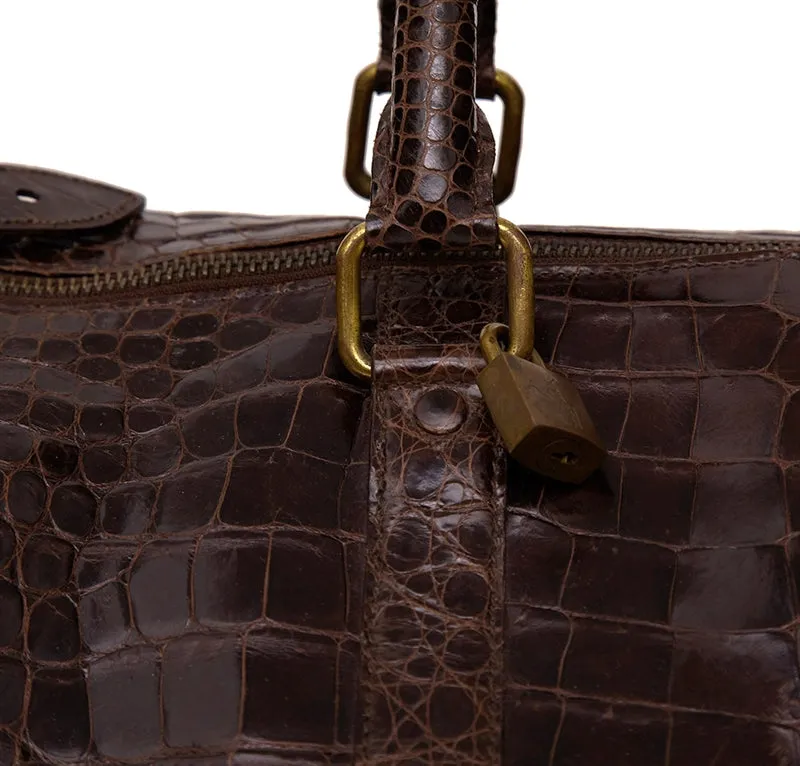 Brown Crocodile Leather Travel Bag