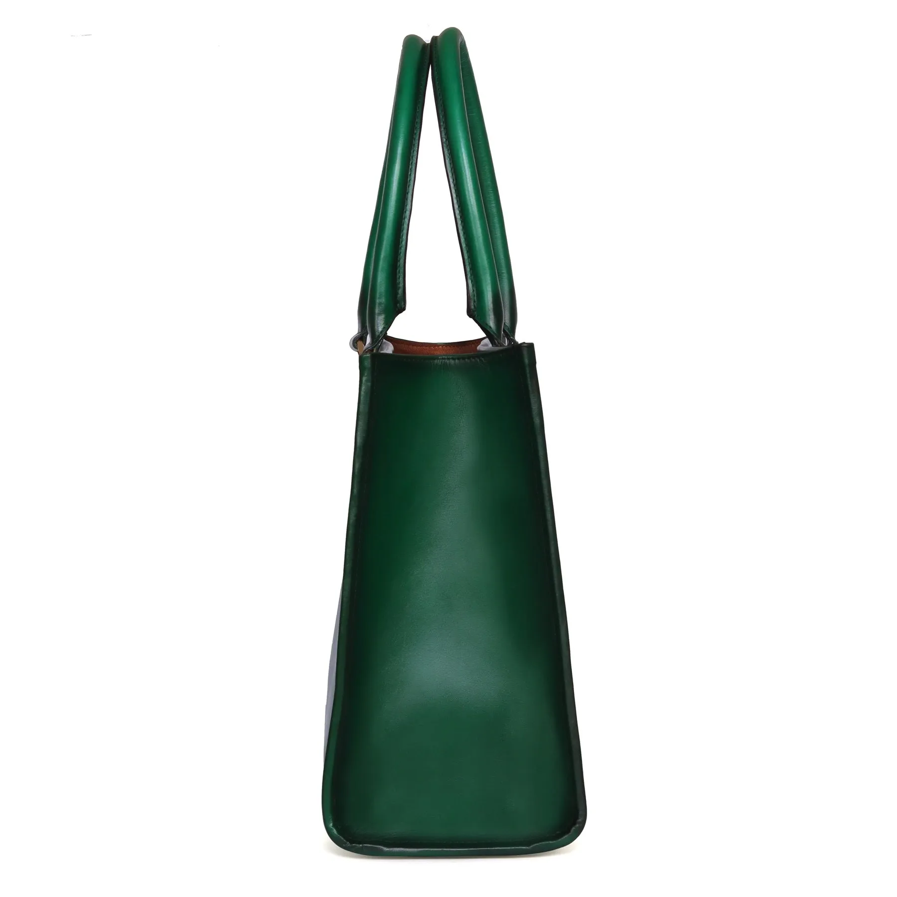 Button Opening Large Green Leather Hand Bag