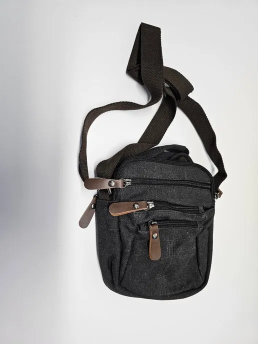 Canvas & Leather Shoulder Bag - Grey/ Blue/ Green/ Brown/ Camel