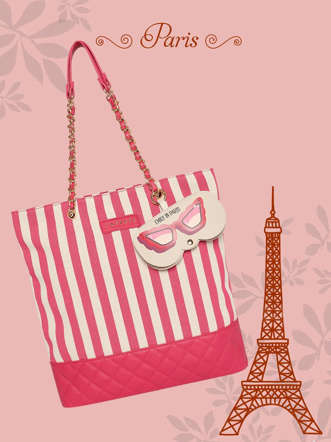 Caprese Emily In Paris Printed Medium Tote Handbag Pink