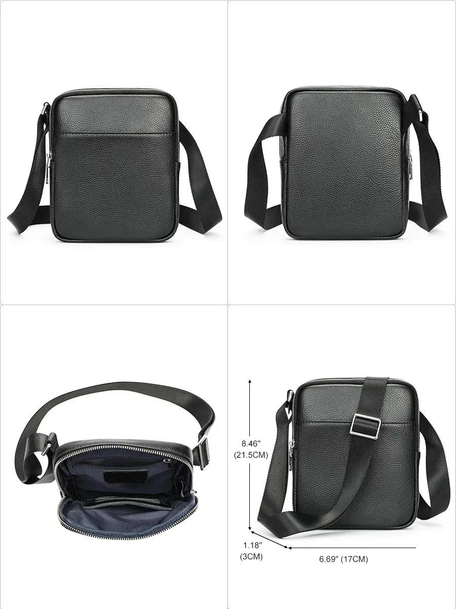 Casual Mens Small Shoulder Bag Genuine Leather in Black