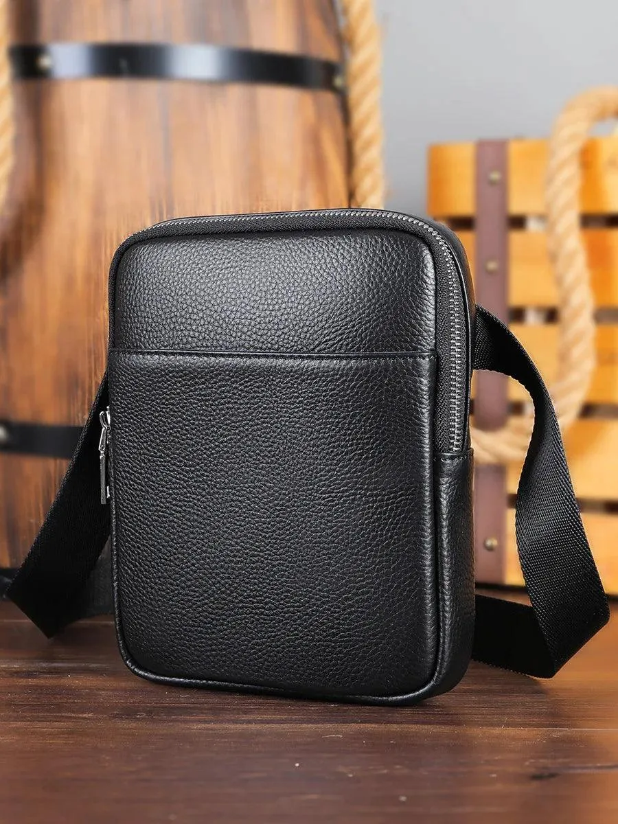 Casual Mens Small Shoulder Bag Genuine Leather in Black