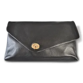 Centennial Park |  Black Leather Evening Clutch Envelope Bag