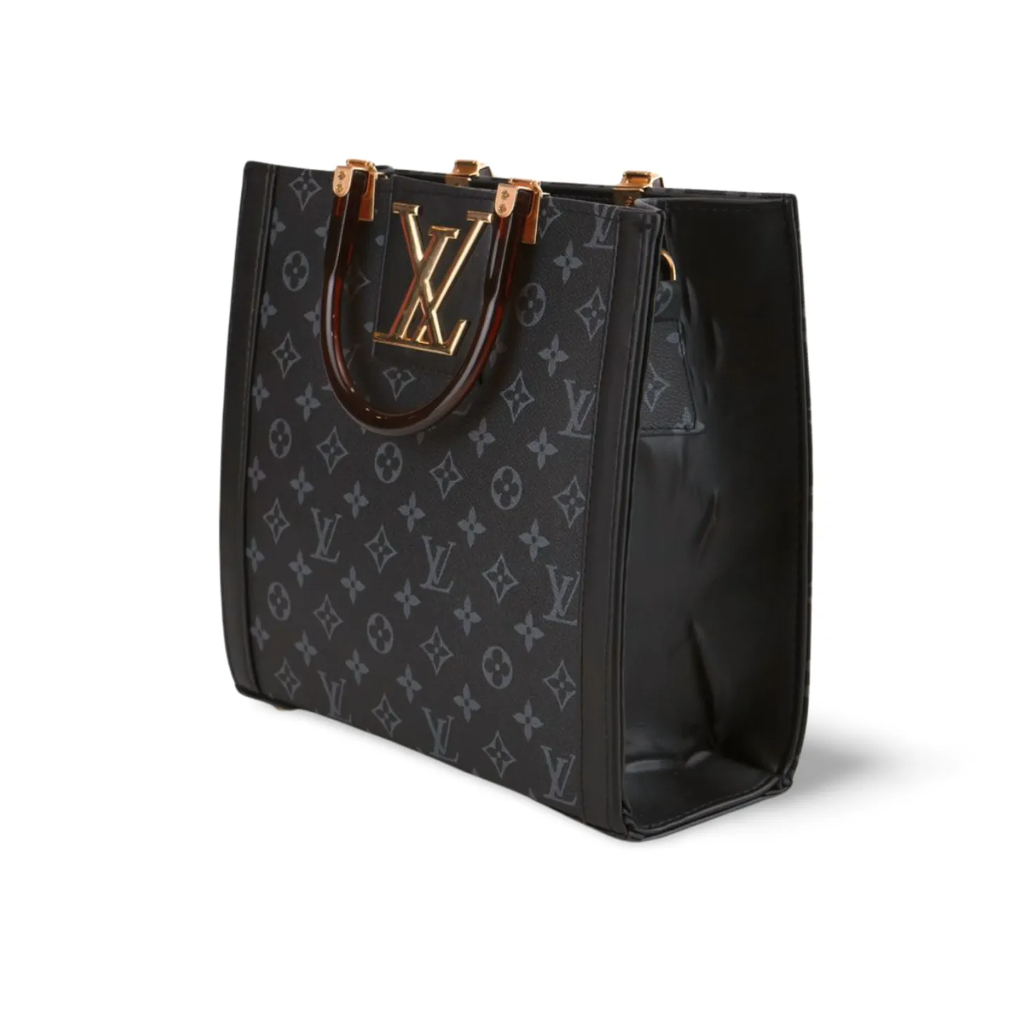 Chic Checkered Tote Bag with Plastic Handles and Strap